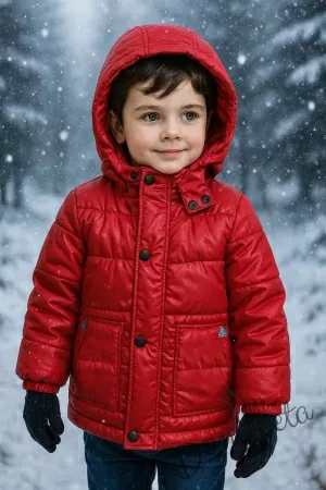 Детско  зимно яке за момче с качулка в червено