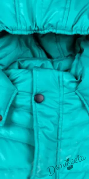 Детско  зимно яке за момче с качулка в тюркоазДетско  зимно яке за момче с качулка в тюркоаз 2
