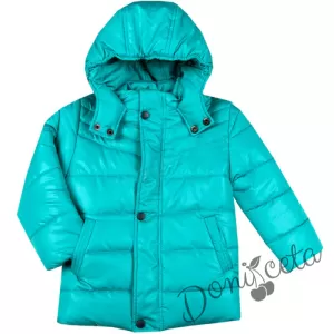 Детско  зимно яке за момче с качулка в тюркоаз 1