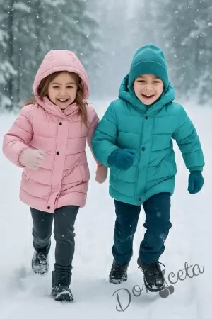 Детско  зимно яке за момче с качулка в мента