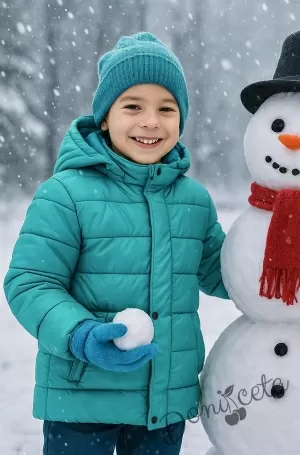 Детско  зимно яке за момче с качулка в мента