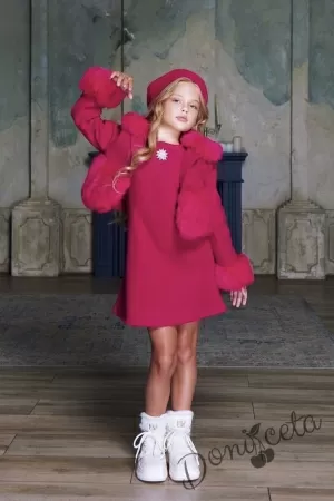 Комплект за момиче от 3 части-палто в циклама, рокля и барета