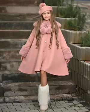 Комплект за момиче от 3 части-палто в пепел отрози, рокля и барета