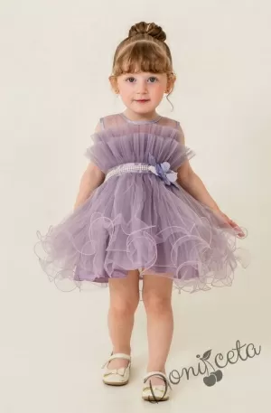 Официална детска къса рокля Хейли в лилаво с тюл без ръкав 