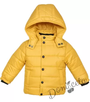 Детско зимно яке с качулка в горчица с качулка и джобове
