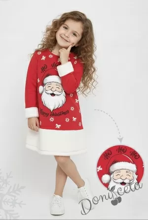 Коледна детска рокля в червено с коледна картинка с Дядо Коледа