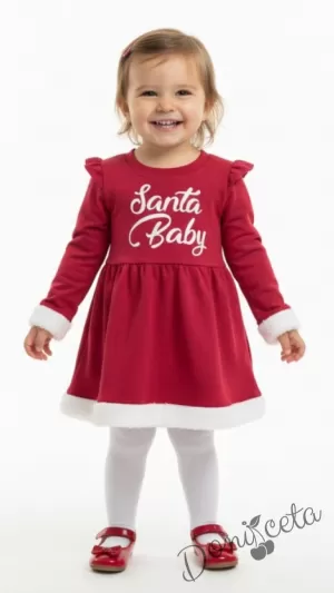 Коледна бебешка/детска рокля в червено с надпис Santa Baby
