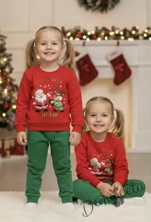 Ватиран коледен детски комплект в червено и зелено Звън с коледни мотиви