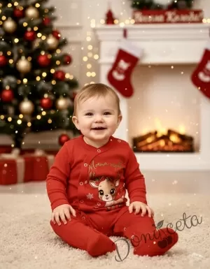 Коледен бебешки гащеризон с еленче надпис Моята първа Коледа