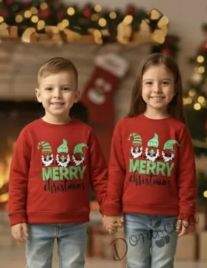 Коледна ватирана блуза в червено с надпис