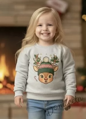 Коледна ватирана блуза Звън с еленче с шапка