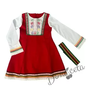 Детска рокля за момиче тип народна носия с фолклорни мотиви с дълъг ръкав и коланче 5