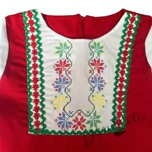 Детска рокля за момиче тип народна носия с фолклорни мотиви с дълъг ръкав и коланче 3