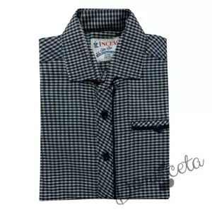 Официална детска риза с дълъг ръкав в бежово на квадратчета с имитация на джоб