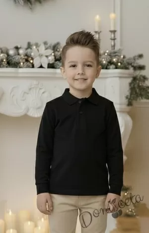 Детска блуза в черно за момче с яка