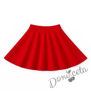 Комплект за момиче от 2 части - пола Роси в червено и блуза с дълъг ръкав с къдрички в бяло 4