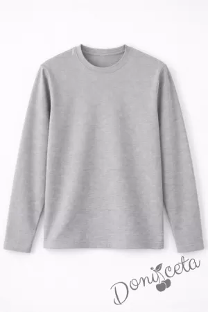 Детска блуза с дълъг ръкав в сиво за момче или момиче и за ученическа униформа