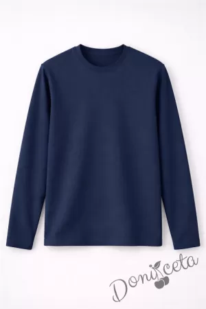 Детска блуза с дълъг ръкав в тъмносиньо за момче или момиче и за ученическа униформа