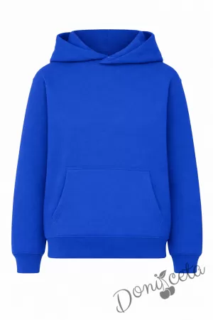 Детско неватиран суитшърт без цип с дълъг ръкав в синьо, подходящо за момче или момиче и за ученическа униформа