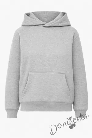 Детско неватиран суитшърт без цип  с дълъг ръкав в сиво, подходящо за момче или момиче и за ученическа униформа