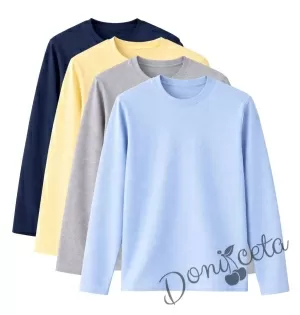 Детска блуза с дълъг ръкав в бяло за момче или момиче и за ученическа униформа