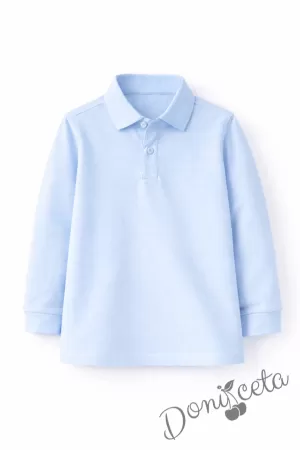 Детска блуза с якичка с дълъг ръкав в светлосиньо, подходяща за момче или момиче и за ученическа униформа 