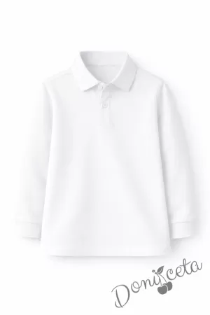 Детска блуза с якичка с дълъг ръкав в бяло, подходяща за момче или момиче и за ученическа униформа 