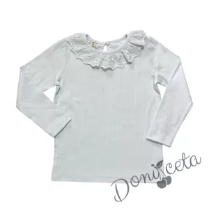 Комплект за момиче от 2 части-пола клош от трико Роси в червено и блуза с дълъг ръкав в бяло с дантела