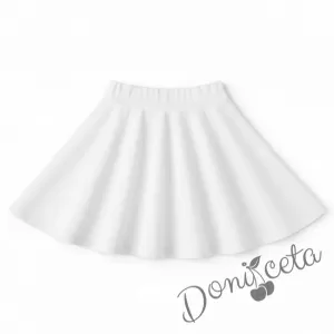 Комплект за момиче от 2 части-пола клош от трико Роси в бяло и блуза с дълъг ръкав в червено с дантела