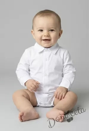 Детска боди-риза за момче в бяло с дълъг ръкав 