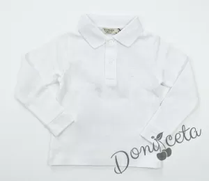 Бебешка блуза с дълъг ръкав за момче в бяло с яка