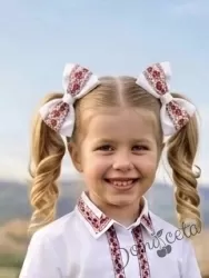 Комплект 2 броя панделки с фиби в бяло с етномотиви