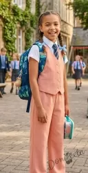 Комплект от 2 части - елек и разкроен панталон в розово, подходящ и за ученическа униформа