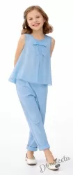Детска блуза без ръкав в светлосиньо с панделка за момиче Вая