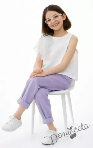 Детска туника без ръкав/потник в екрю с волан