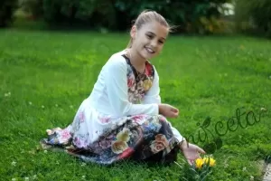 Официална детска рокля с дълъг ръкав с цветни рози Вики