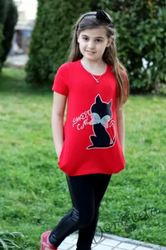 Туника с джобове и котка в черно
