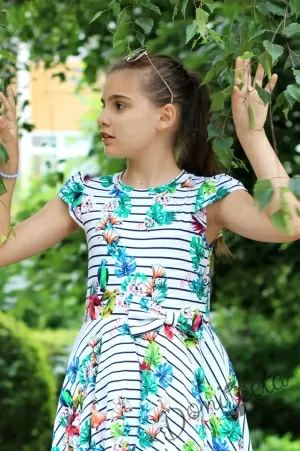 Лятна детска рокля с фламинго и цветя