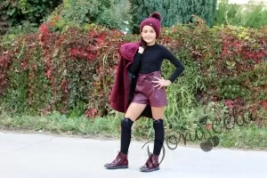 Детски кожени панталонки с палто бордо