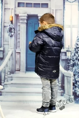 Детско зимно яке за момче в тъмносиньо с големи джобове