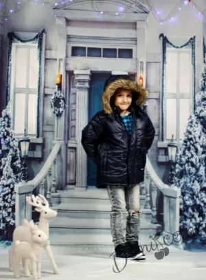 Детско зимно яке за момче в тъмносиньо с големи джобове