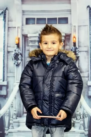 Детско зимно яке за момче в тъмносиньо с големи джобове