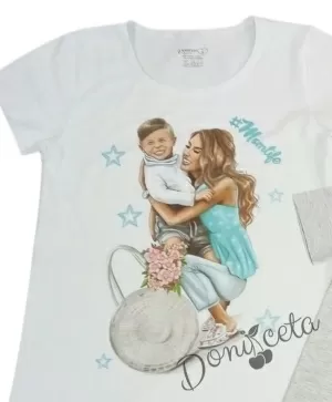 Дамска тениска/блузка с къс ръкав в бяло "Momlife" от колекция "Майки и дъщери"