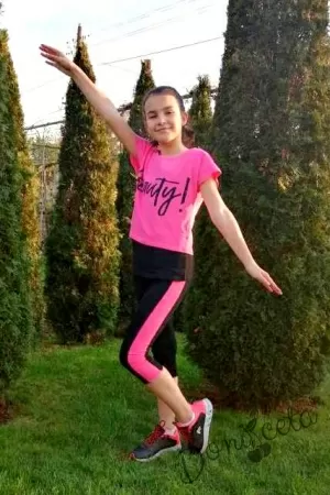 Детски летен комплект от 3 части с потник, блузка с къс ръкав/тениска  в циклама и клин в черно 7