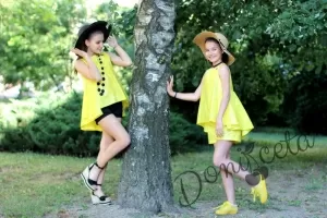 Летен комплект от туника с къси панталони в черно 