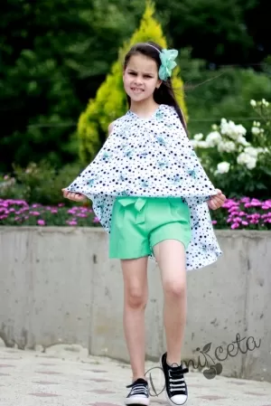 Лятна туника на цветя в тюркоаз/мента