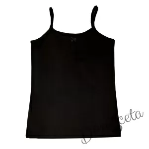 Бельо потник/корсаж за момиче в черно с тънки презрамки и панделка