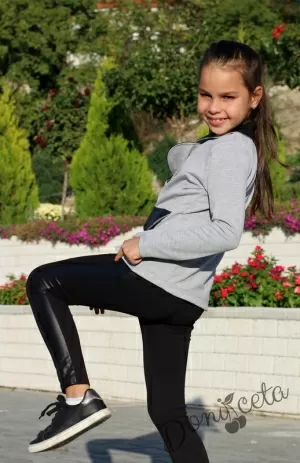 Сако в сиво и клин с кожа в черно за момиче