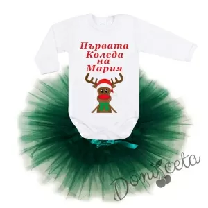 Детски/бебешки персонализиран коледен комплект от боди и туту пола