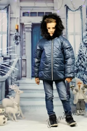 Детско яке за зимата в тъмносиньо